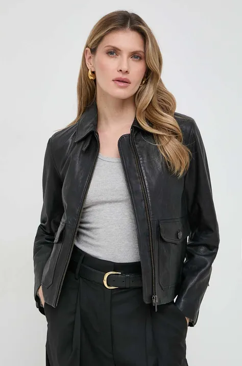 Kožená bunda Weekend Max Mara dámska, čierna farba, prechodná
