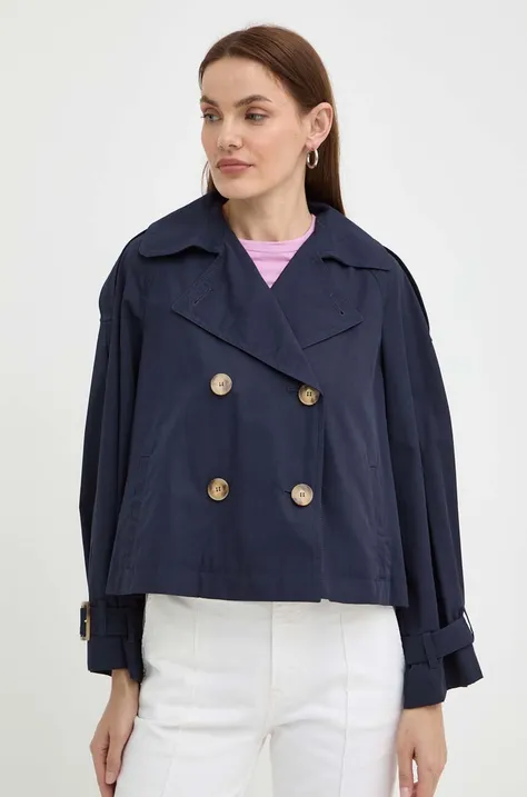 Бавовняна куртка Marella колір синій перехідна oversize 2413021031200