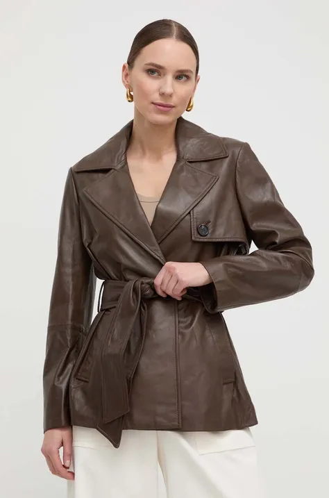 Marella kurtka skórzana damska kolor brązowy przejściowa