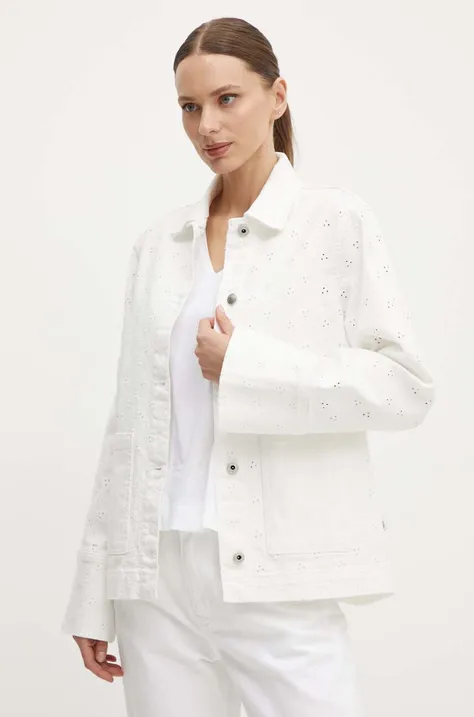 Rifľová bunda Pepe Jeans ANNY ANGLAISE dámska, biela farba, prechodná, PL402383