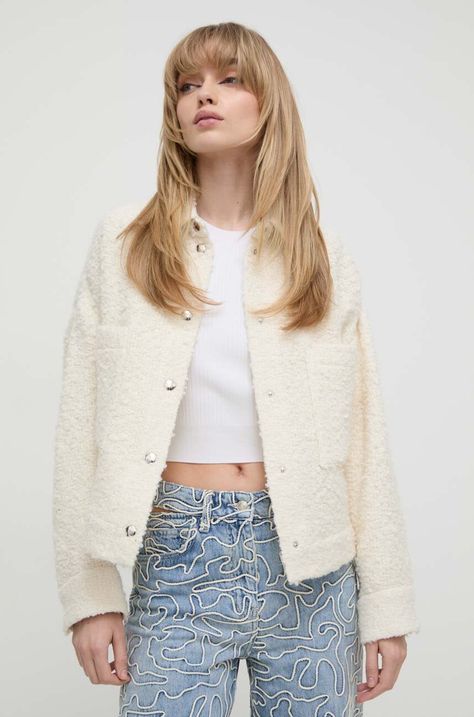 Košilová bunda s příměsí vlny IRO béžová barva, oversize