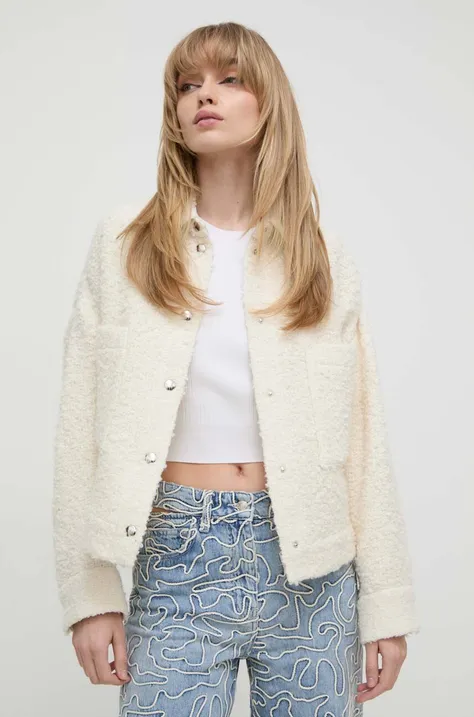 IRO jachetă cămașă din amestec de lână culoarea bej, de tranzitie, oversize