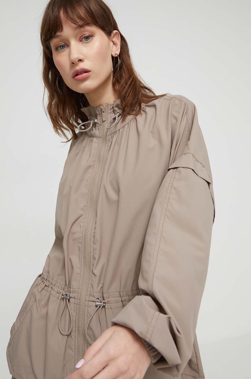 Bunda UGG dámská, béžová barva, přechodná, oversize