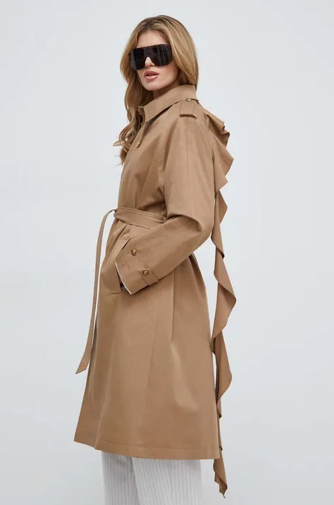 Kabát Versace Jeans Couture dámsky, béžová farba, prechodný