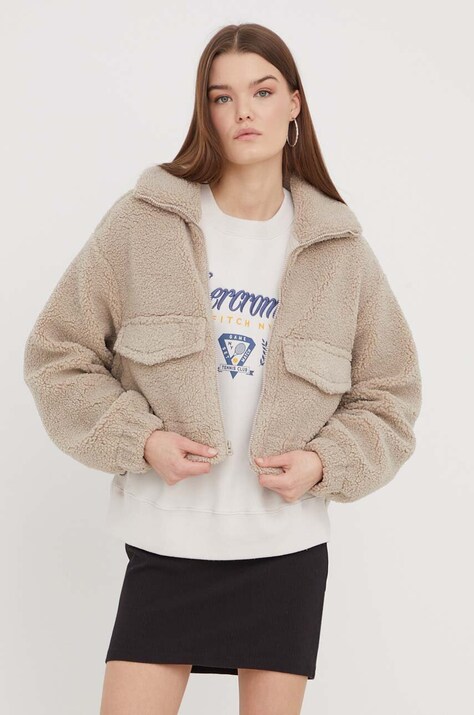 Hollister Co. bluza damska kolor beżowy gładka