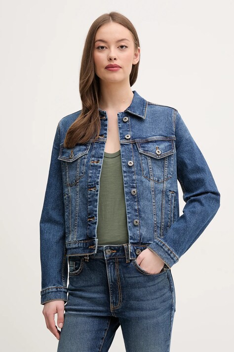 United Colors of Benetton geaca jeans femei, culoarea albastru marin, de tranzitie