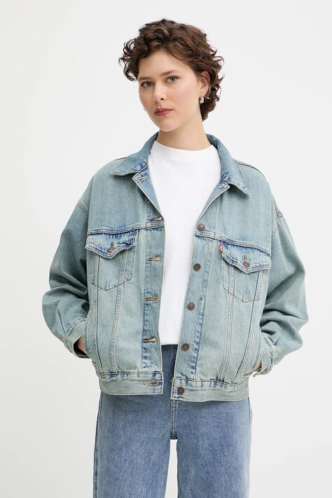 Levi's geaca jeans culoarea gri, de tranzitie, oversize