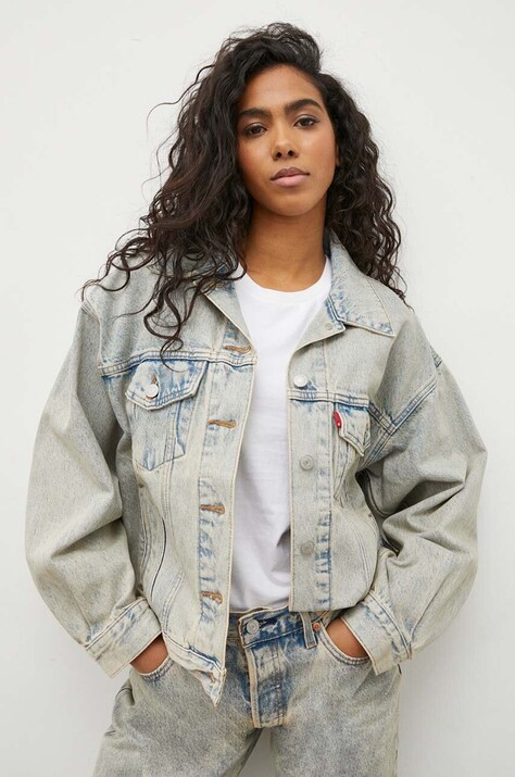 Levi's geacă din denim femei, culoarea gri, de tranziție, oversized