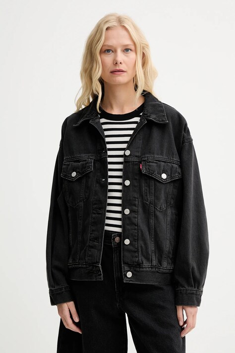 Levi's geaca jeans culoarea gri, de tranzitie, oversize