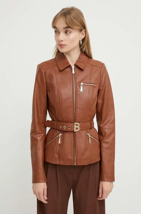 Kožená bunda Blugirl Blumarine dámská, béžová barva, přechodná, RA4067.P0356