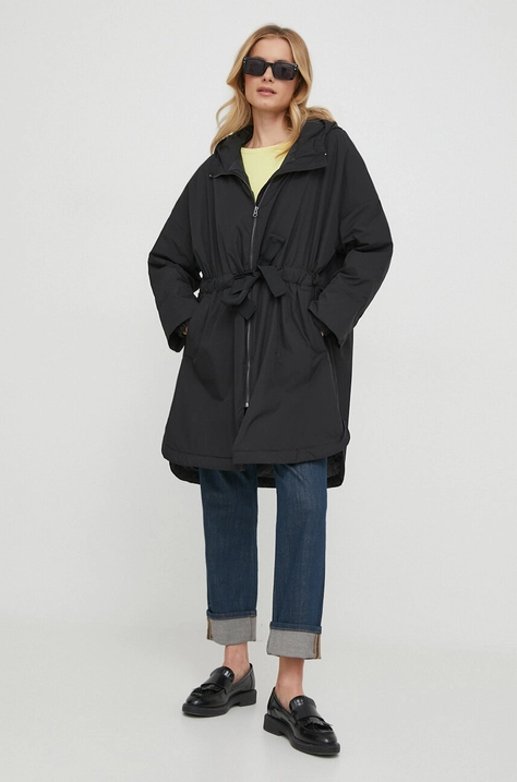 Parka Sisley dámská, černá barva, přechodná, oversize