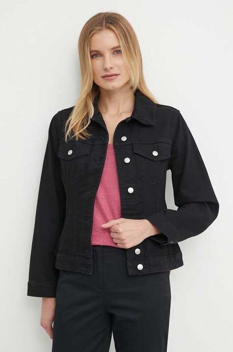 Sisley geacă din denim femei, culoarea negru, de tranziție