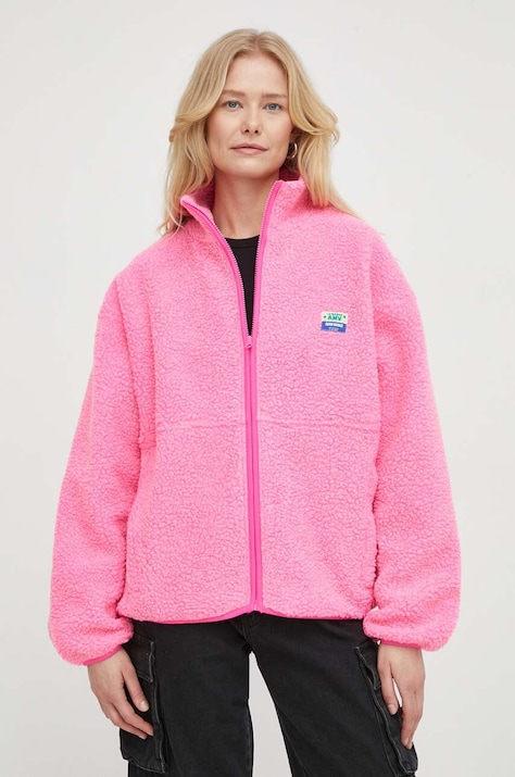American Vintage hanorac fleece culoarea roz, cu imprimeu