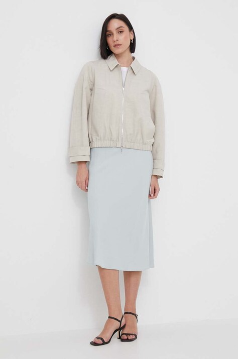 Calvin Klein geacă din amestec de in culoarea gri, de tranziție, oversize K20K206588