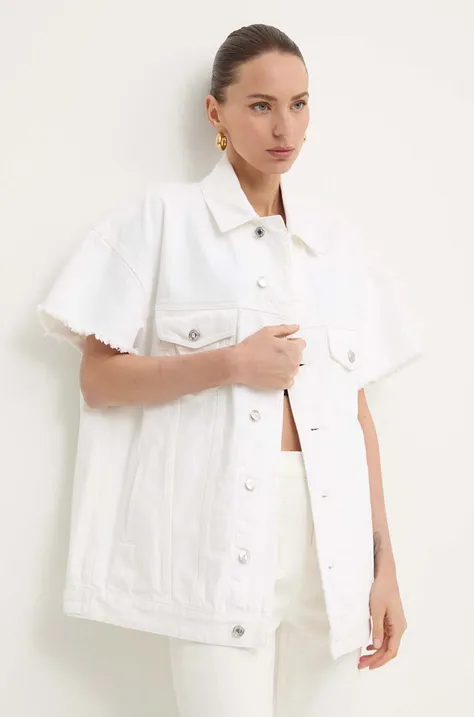 Bavlnená rifľová bunda MICHAEL Michael Kors biela farba, prechodná, oversize