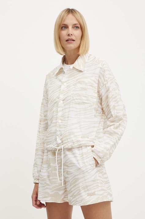 Guess geaca AYLA femei, culoarea bej, de tranzitie, oversize, V4GL00 WG2P2