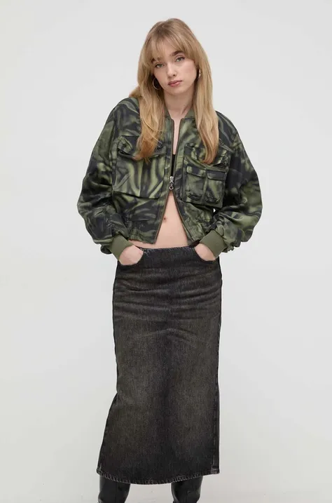 Bomber jakna Diesel za žene, boja: zelena, za prijelazno razdoblje, oversize