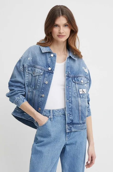 Calvin Klein Jeans kurtka jeansowa damska kolor niebieski przejściowa J20J222787