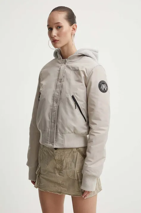 Куртка-бомбер Superdry жіночий колір сірий зимова