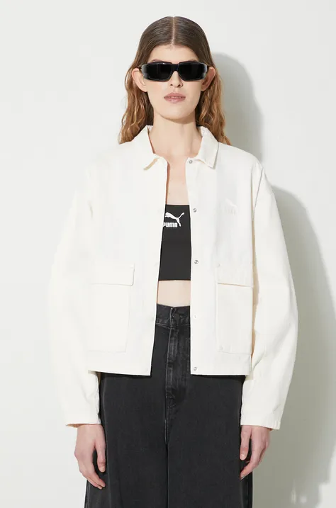 Traper jakna Puma Classics Shore Jacket za žene, boja: bež, prijelazno razdoblje, oversize, 623697