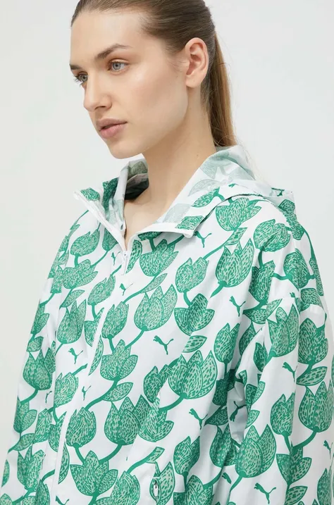 Куртка Puma жіноча колір зелений перехідна oversize 624976