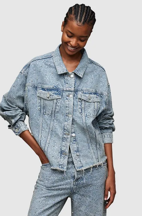 AllSaints geaca jeans PIPER CRYSTAL femei, de tranzitie, oversize