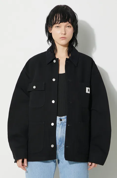 Džínová bunda Carhartt WIP OG Michigan Coat dámská, černá barva, přechodná, oversize, I031570.0