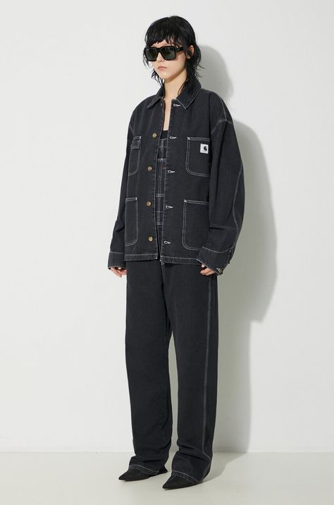 Rifľová bunda Carhartt WIP OG Michigan Coat dámska, čierna farba, prechodná, I031923.8906