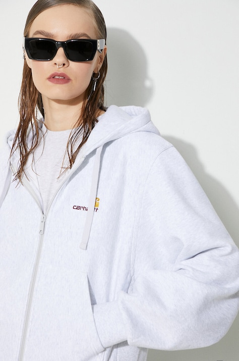 Кофта Carhartt WIP Hd American Scr. Jacket женская цвет серый с капюшоном меланж I033057.482XX