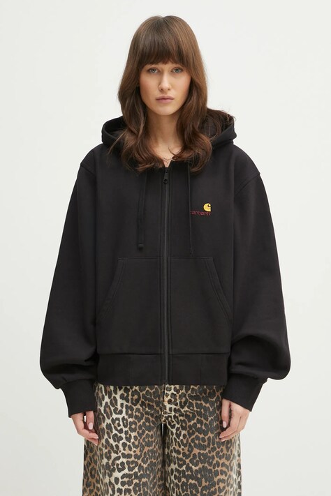 Кофта Carhartt WIP Hd American Scr. Jacket женская цвет чёрный с капюшоном с аппликацией I033057.89XX