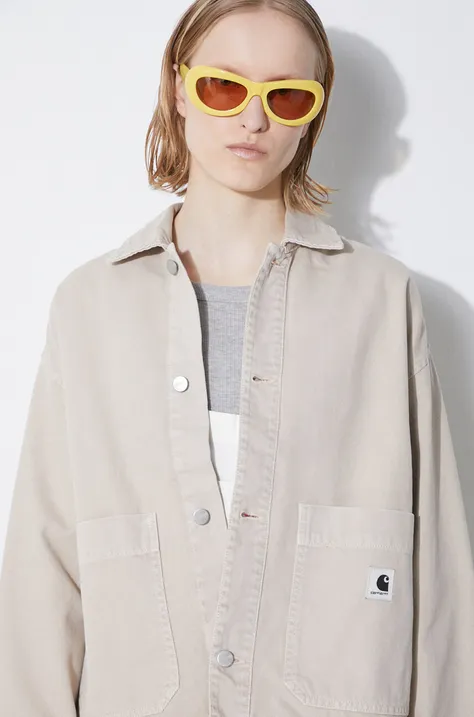 Джинсова куртка Carhartt WIP Garrison Jacket жіноча колір бежевий перехідна oversize I033349.1YC4J