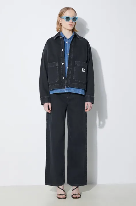 Džínová bunda Carhartt WIP Garrison Jacket dámská, černá barva, přechodná, oversize, I033349.894J