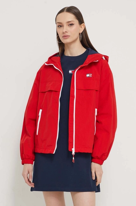 Tommy Jeans geacă femei, culoarea roșu, de tranziție DW0DW17747