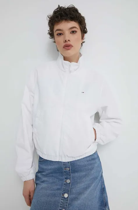 Bunda Tommy Jeans dámská, bílá barva, přechodná, DW0DW18139