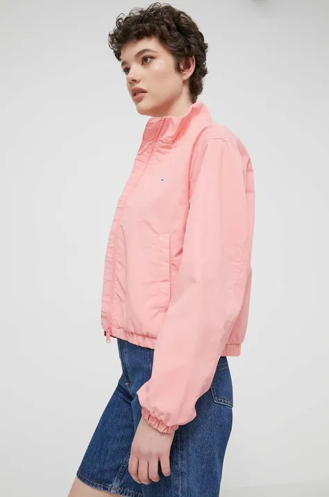 Jakna Tommy Jeans za žene, boja: ružičasta, za prijelazno razdoblje