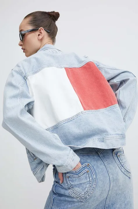 Rifľová bunda Tommy Jeans dámska, prechodná, oversize, DW0DW18331
