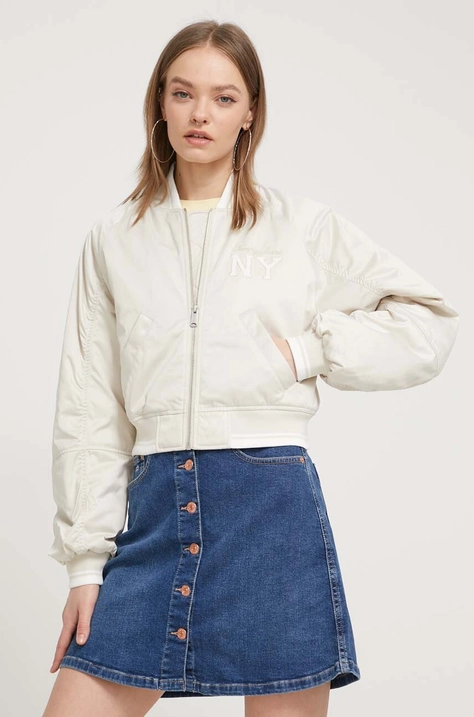 Bomber jakna Tommy Jeans za žene, boja: bež, za zimu, oversize