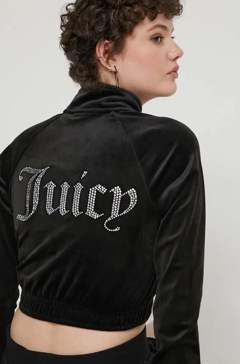 Velurová mikina Juicy Couture černá barva, s aplikací