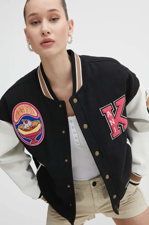 Karl Kani jacheta bomber din amestec de lana culoarea negru, de tranzitie, oversize