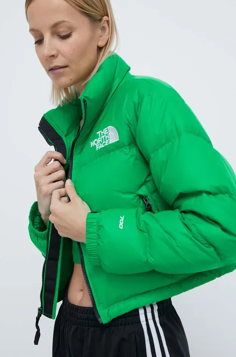 Páperová bunda The North Face NUPTSE SHORT JACKET dámska, zelená farba, zimná, NF0A5GGEPO81