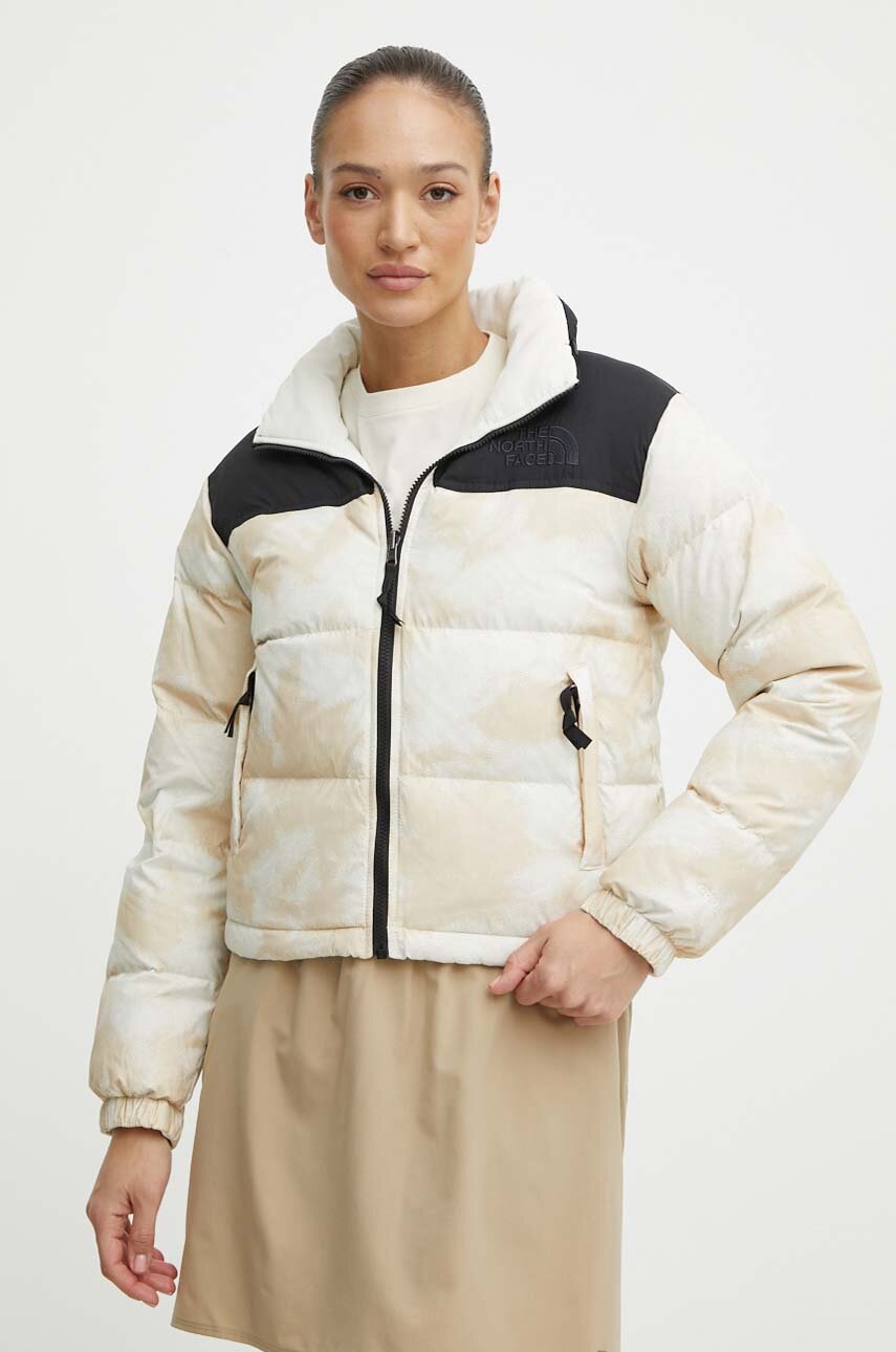 Páperová obojstranná bunda The North Face NUPTSE JACKET dámska, béžová farba, zimná, NF0A875CVOS1