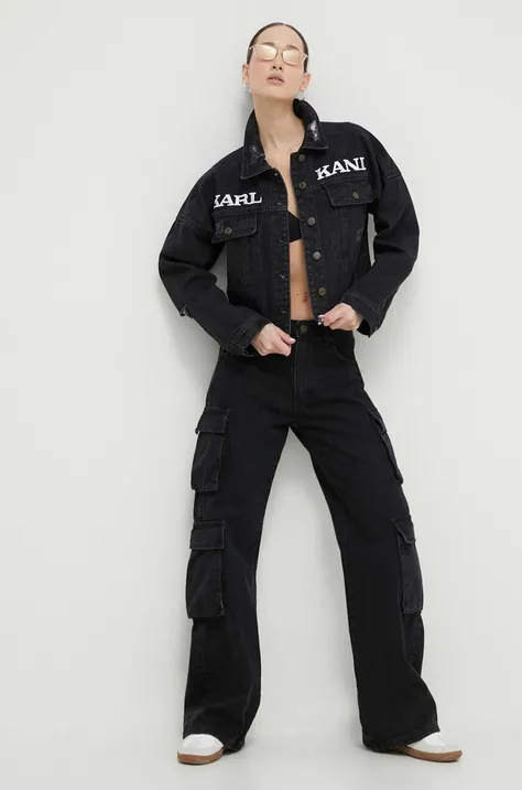Джинсова куртка Karl Kani жіноча колір чорний перехідна oversize