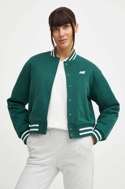 Bomber jakna New Balance za žene, boja: zelena, prijelazno razdoblje, oversize, WJ41509NWG