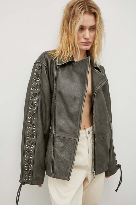 Кожаная куртка Won Hundred женская цвет чёрный переходная oversize