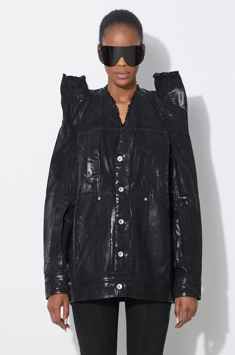 Traper jakna Rick Owens Denim Jacket Tec Worker za žene, boja: crna, za prijelazno razdoblje, DS01D1704.BF.09