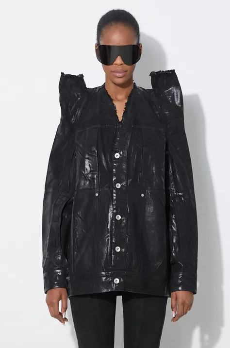 Rick Owens geaca jeans Denim Jacket Tec Worker femei, culoarea negru, de tranzitie, DS01D1704.BF.09