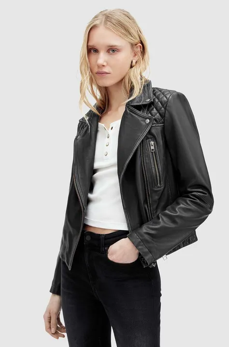 Kožna jakna AllSaints CARGO za žene, boja: crna, za prijelazno razdoblje