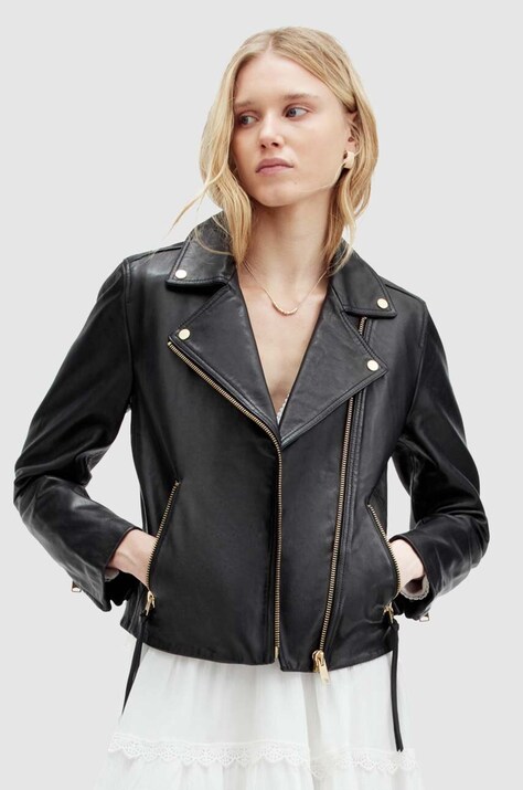 AllSaints geaca de piele DALBY femei, culoarea negru, de tranzitie