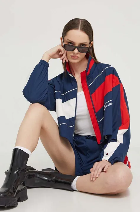 Tommy Jeans rövid kabát Archive Games női, sötétkék, átmeneti, oversize