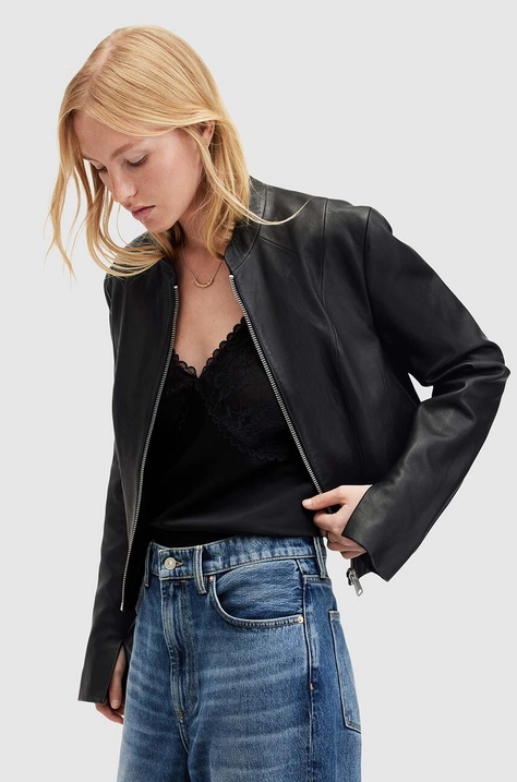 AllSaints geaca de piele SADLER JACKET femei, culoarea negru, de tranzitie, WL508Z